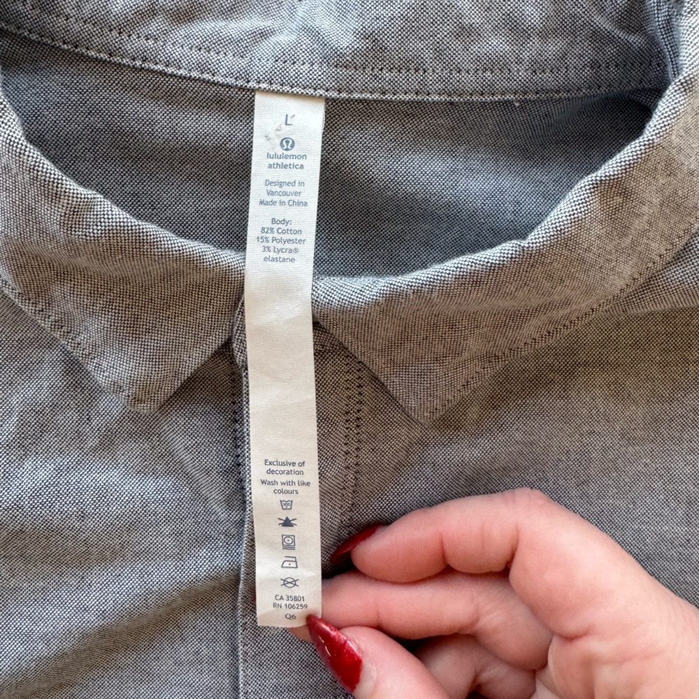Lululemon On Time Short Sleeve Button Down Men’s Large Grey Lycra Lightweight L - Picture 6 of 9